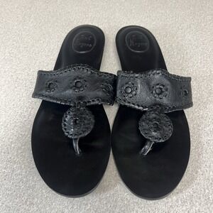 JACK ROGERS Black Leather Whipstitch Sandal Flats Women's  Size 9 M EUC